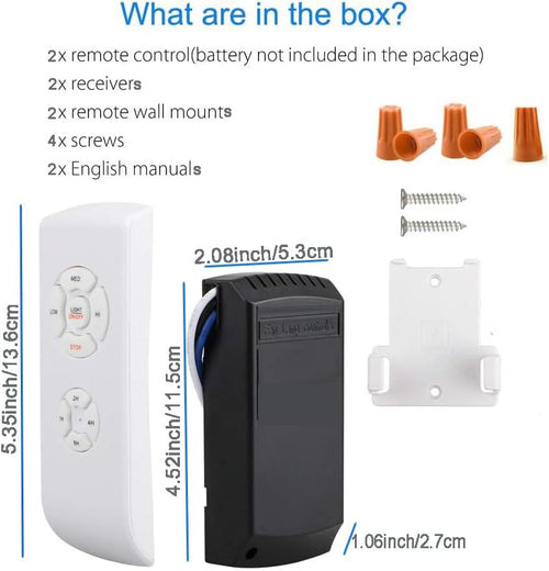 LPHUMEX 2 Pack AC Motor Ceiling Fan Remote Control Kits, 3-in-1 Fan Speed, Timing and Light Wireless Remote Control for Ceiling Fan Light, Fit for Hunter Minka-Aire Hampton Bay Honeywell and More