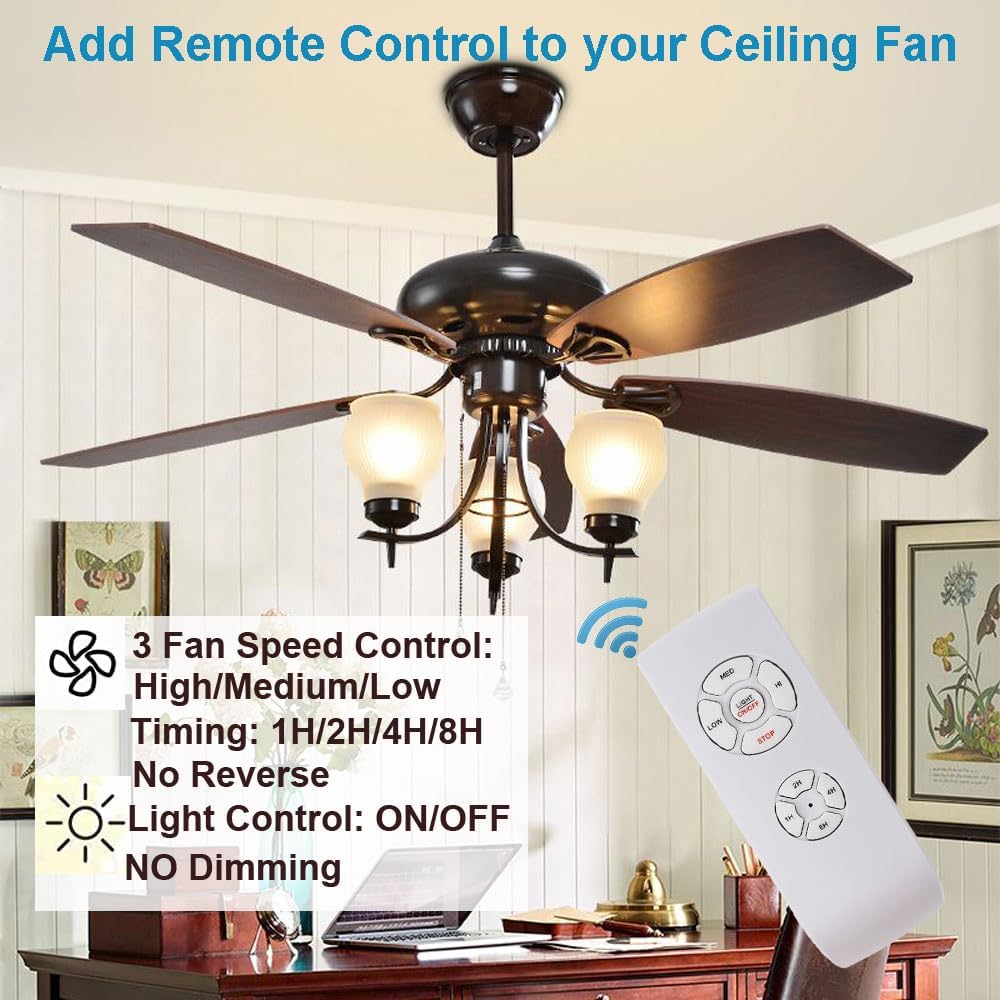 LPHUMEX 2 Pack Universal Ceiling Fan Remote Control Kits, Small Size Receiver Fan Speed, Light and Timing Remote for Harbor Breeze/Westinghouse/Honeywell/Other Ceiling Fan lamp
