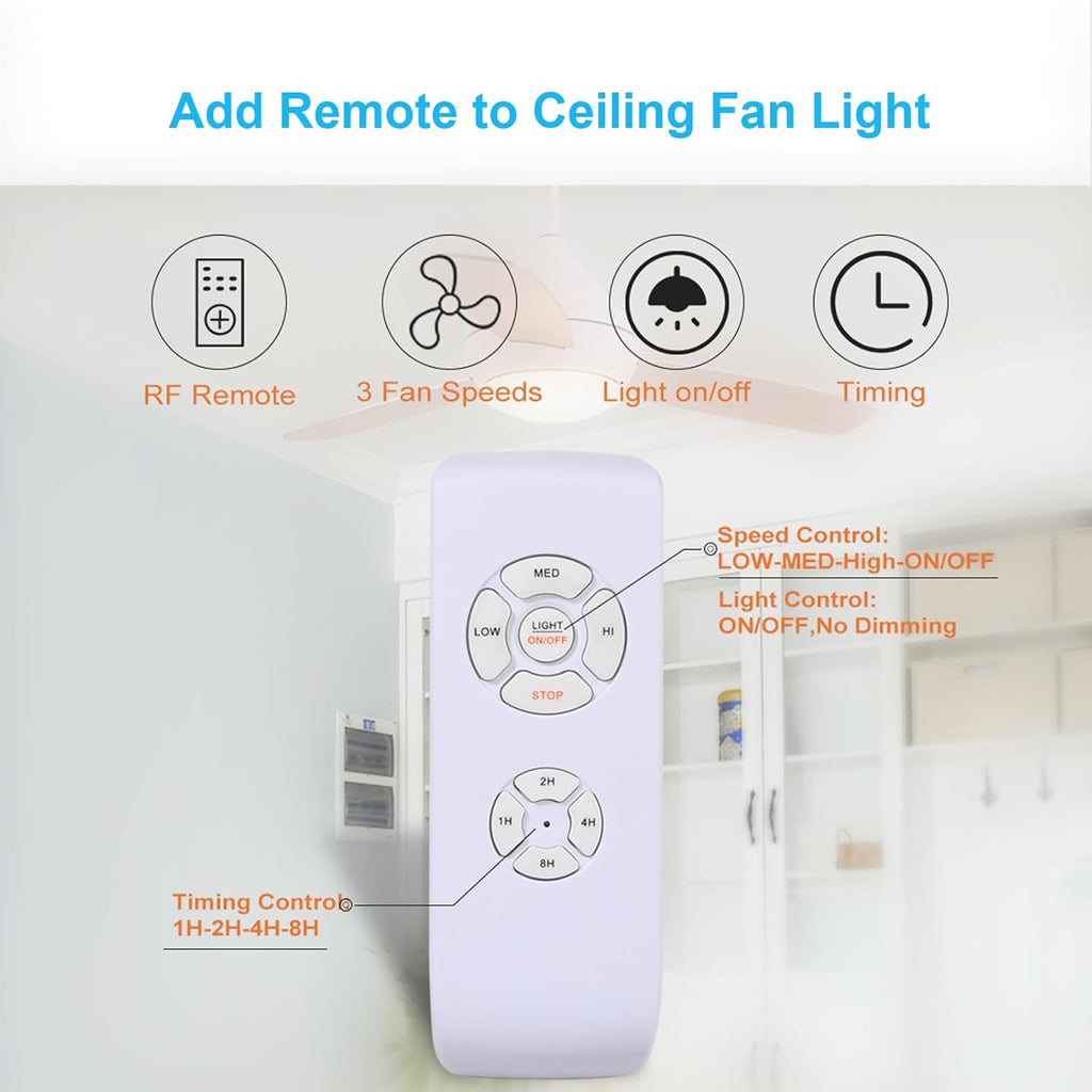 LPHUMEX 2 Pack Universal Ceiling Fan Remote Control Kits, Small Size Receiver Fan Speed, Light and Timing Remote for Harbor Breeze/Westinghouse/Honeywell/Other Ceiling Fan lamp