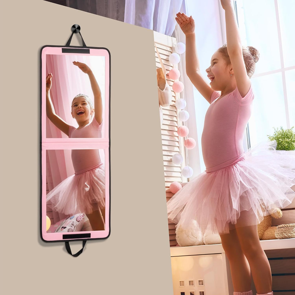 LPHUMEX Foldable Full Length Mirror Pink with Black Handles, 13x33 Portable Folding Body Mirror for Dance, Festival, Travel Visit the LPHUMEX Store