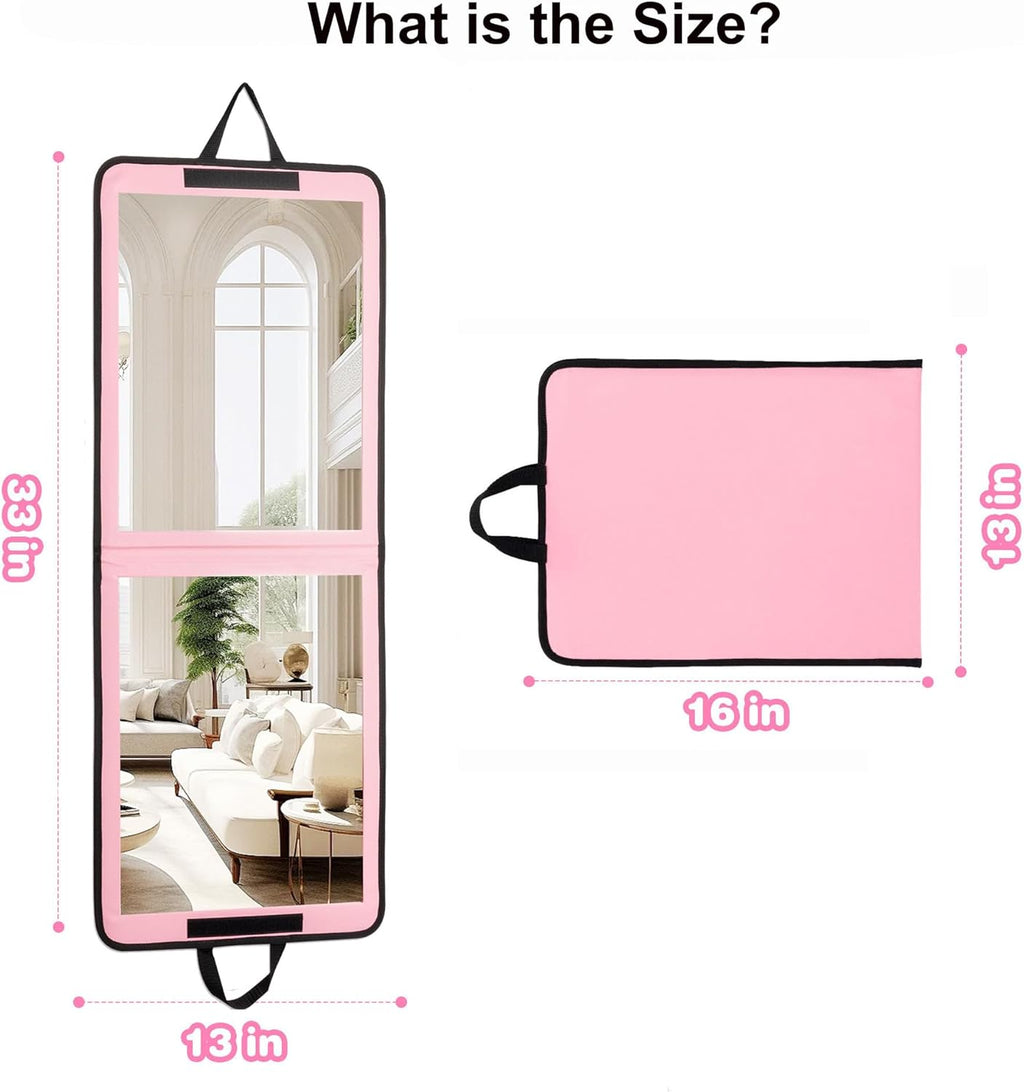 LPHUMEX Foldable Full Length Mirror Pink with Black Handles, 13x33 Portable Folding Body Mirror for Dance, Festival, Travel Visit the LPHUMEX Store