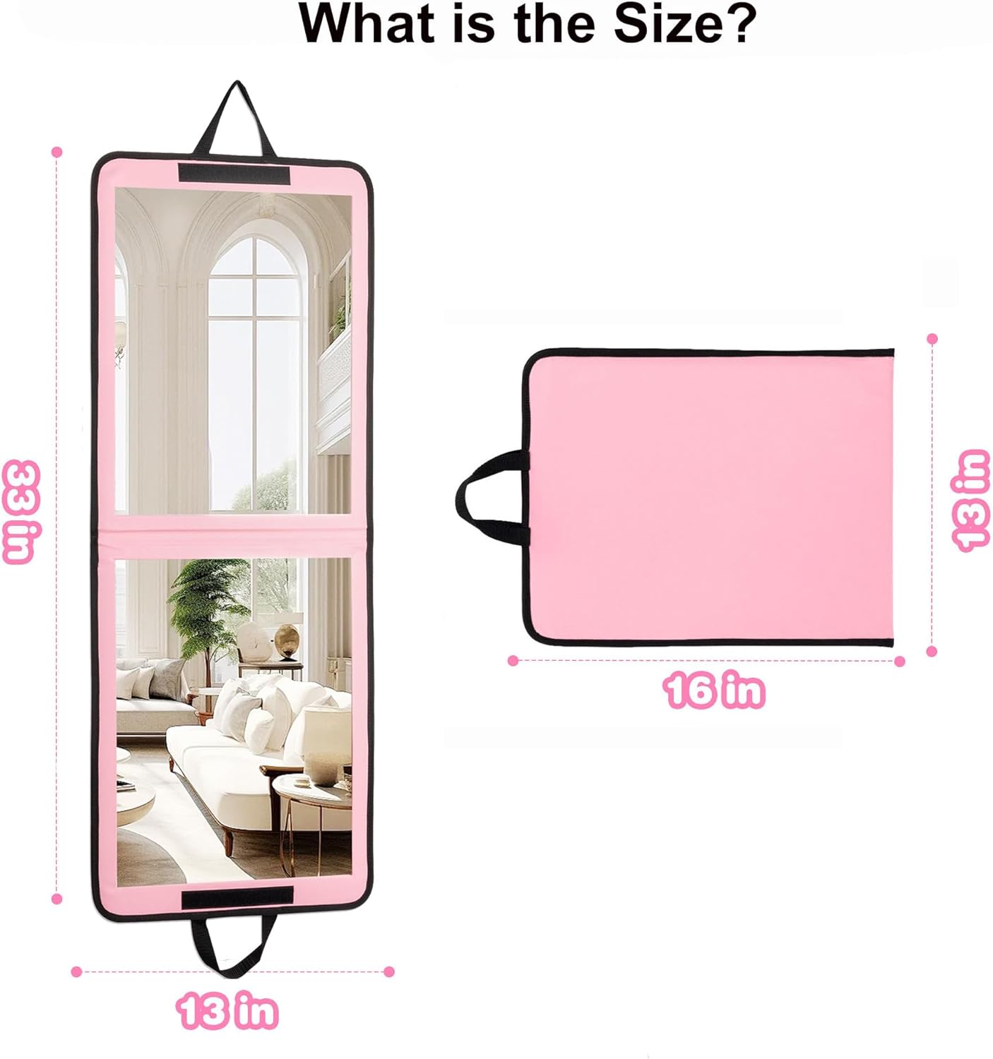 LPHUMEX Foldable Full Length Mirror Pink with Black Handles, 13x33 Portable Folding Body Mirror for Dance, Festival, Travel Visit the LPHUMEX Store