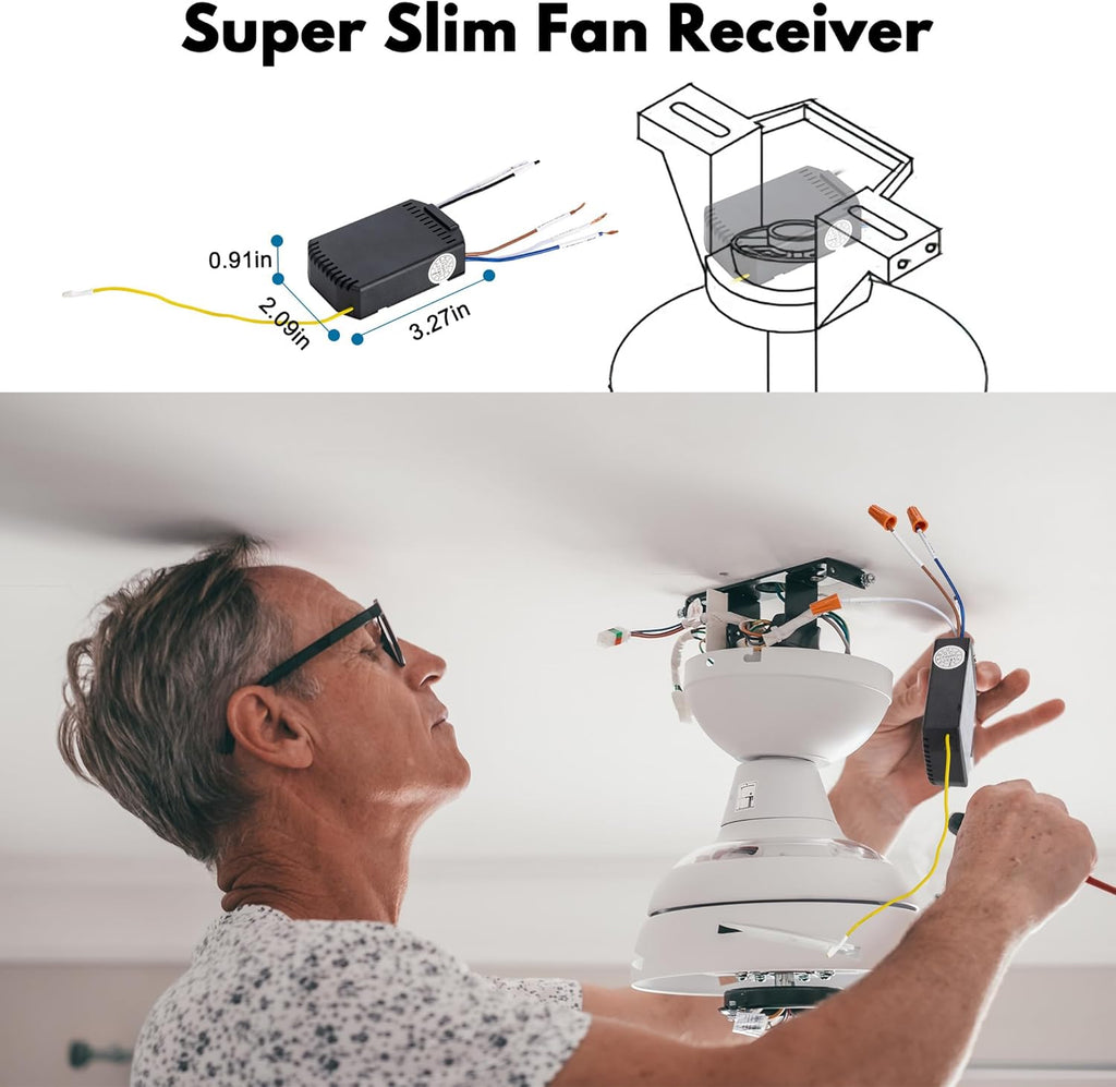 LPHUMEX Ceiling Fan Light Remote Control Kit with Ultra-Small Receiver – Ceiling Fan Speed, Timer & Light Control, Universal Compatibility for AC Motor Hunter/Honeywell/Hampton Bay/Other Ceiling Fans
