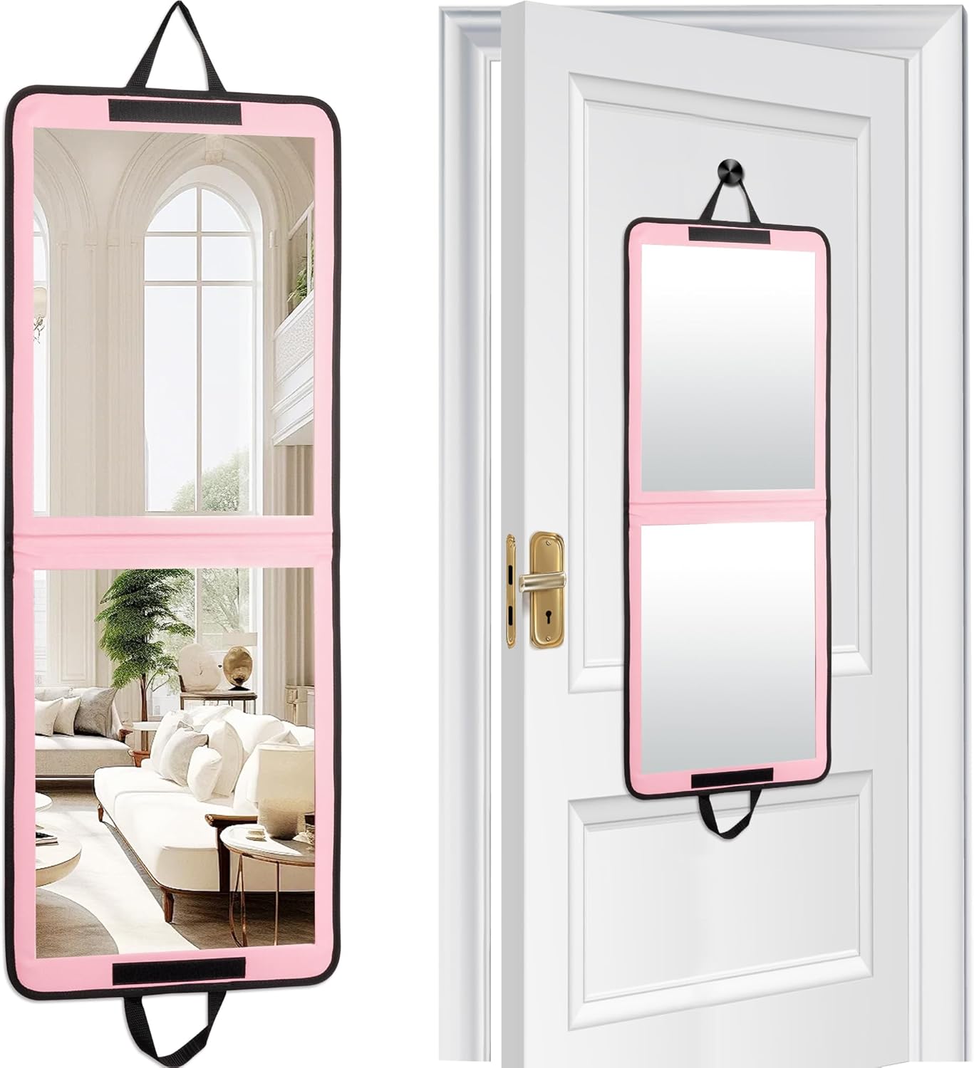 LPHUMEX Foldable Full Length Mirror Pink with Black Handles, 13x33 Portable Folding Body Mirror for Dance, Festival, Travel Visit the LPHUMEX Store