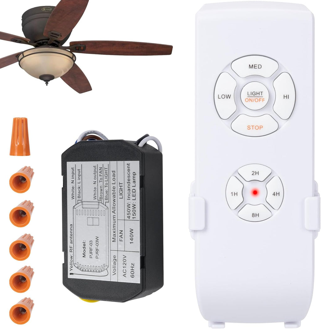 LPHUMEX Ceiling Fan Light Remote Control Kit with Ultra-Small Receiver – Ceiling Fan Speed, Timer & Light Control, Universal Compatibility for AC Motor Hunter/Honeywell/Hampton Bay/Other Ceiling Fans