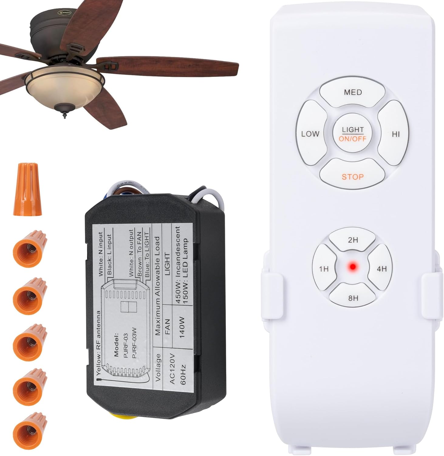LPHUMEX Ceiling Fan Light Remote Control Kit with Ultra-Small Receiver – Ceiling Fan Speed, Timer & Light Control, Universal Compatibility for AC Motor Hunter/Honeywell/Hampton Bay/Other Ceiling Fans