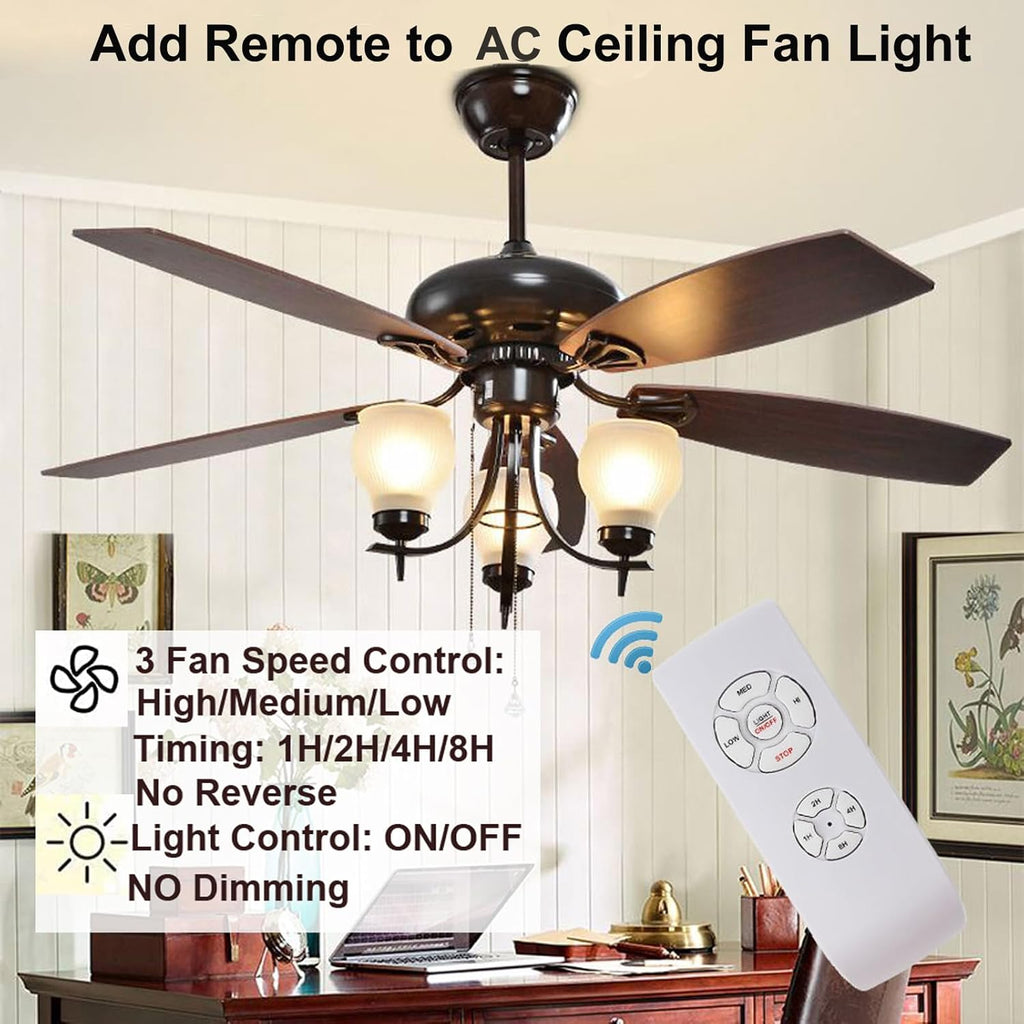 LPHUMEX 3 Pcs Universal Ceiling Fan Remote Control Kits, Small Size Receiver Light Timing & Speed Remote Ceiling Fan Controller (3 Fan Remotes + 3 Small Receivers)