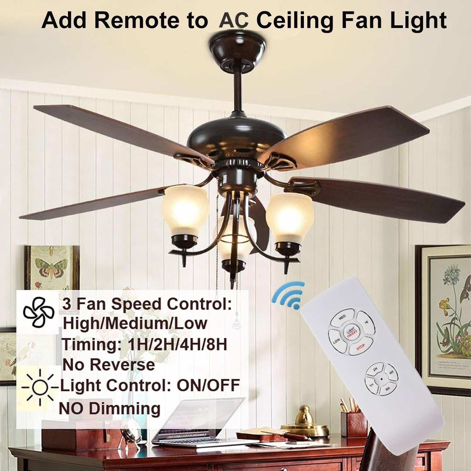 LPHUMEX 3 Pcs Universal Ceiling Fan Remote Control Kits, Small Size Receiver Light Timing & Speed Remote Ceiling Fan Controller (3 Fan Remotes + 3 Small Receivers)