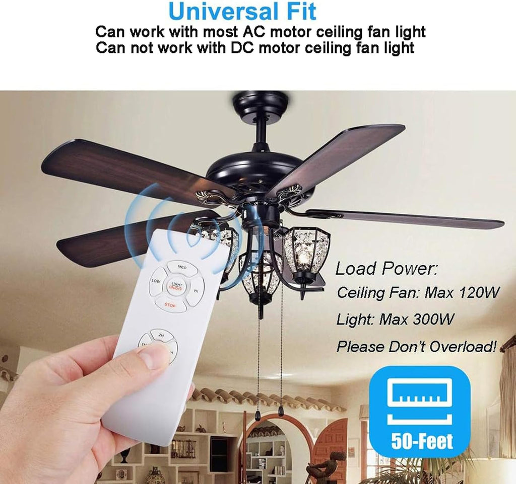 LPHUMEX 2 Pack AC Motor Ceiling Fan Remote Control Kits, 3-in-1 Fan Speed, Timing and Light Wireless Remote Control for Ceiling Fan Light, Fit for Hunter Minka-Aire Hampton Bay Honeywell and More