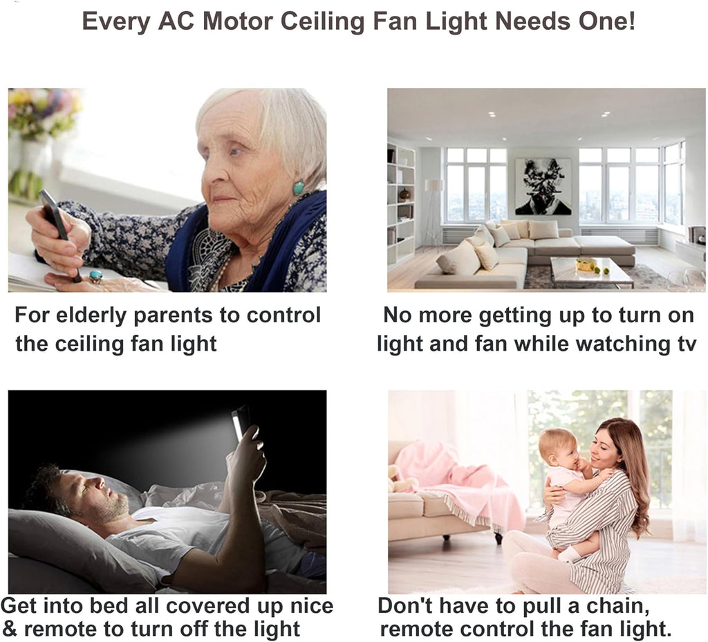 LPHUMEX 3 Pcs Universal Ceiling Fan Remote Control Kits, Small Size Receiver Light Timing & Speed Remote Ceiling Fan Controller (3 Fan Remotes + 3 Small Receivers)