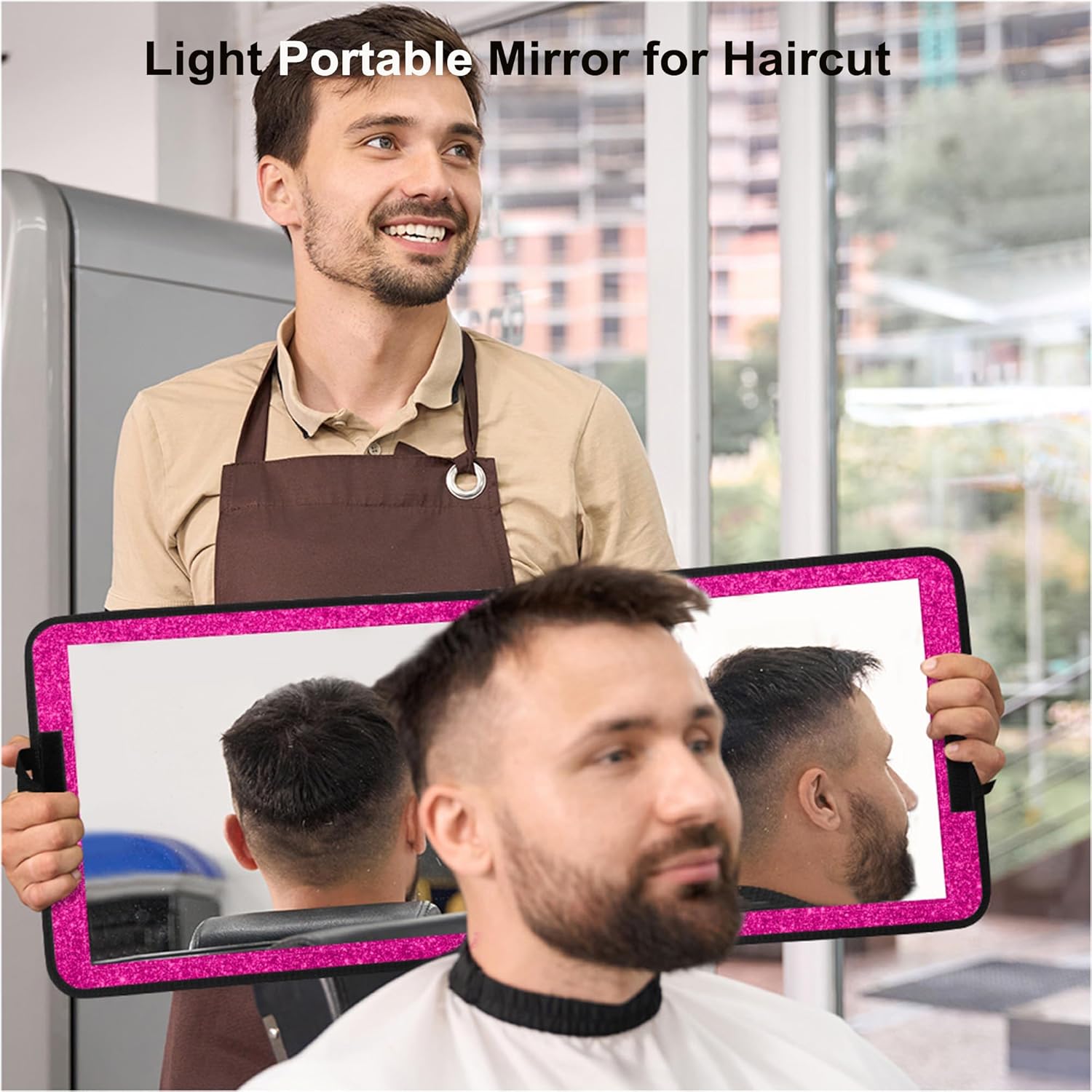 LPHUMEX Sparkle Hot Pink Folding Mirror 13”x33”, Foldable Full-Length Travel Mirror 3-Way Use, Perfect for Dance, Festivals, RV