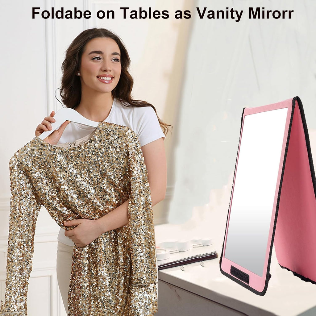 LPHUMEX Foldable Full Length Mirror Pink with Black Handles, 13x33 Portable Folding Body Mirror for Dance, Festival, Travel Visit the LPHUMEX Store