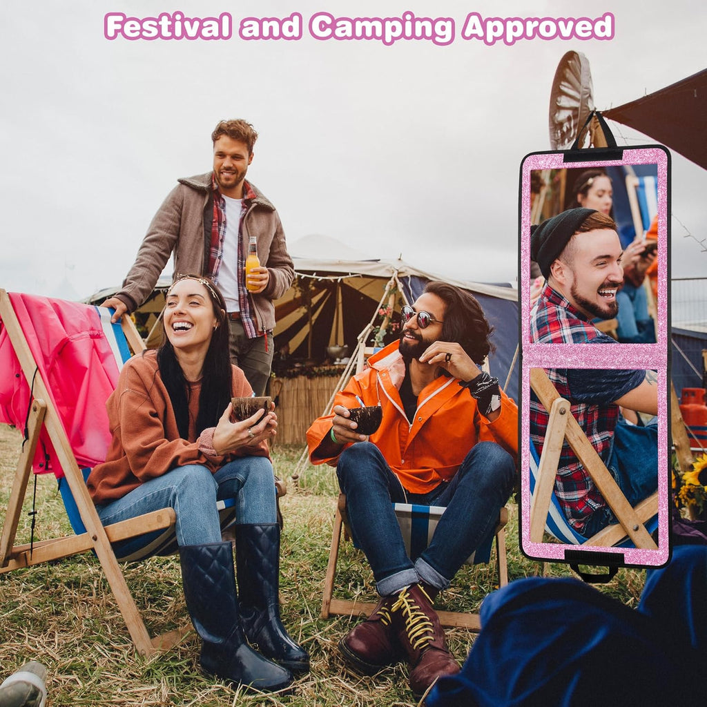 LPHUMEX Glitter Purple Folding Full Length Mirror, 13x33 inch Foldable Travel Body Mirror for Dance, Festivals, Fair Booth