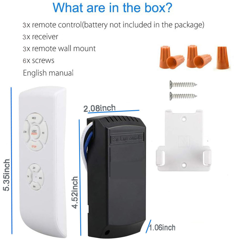 LPHUMEX 3-Pack Universal Ceiling Fan Remote Control Kit – 3-in-1 Fan, Light & Timer Control