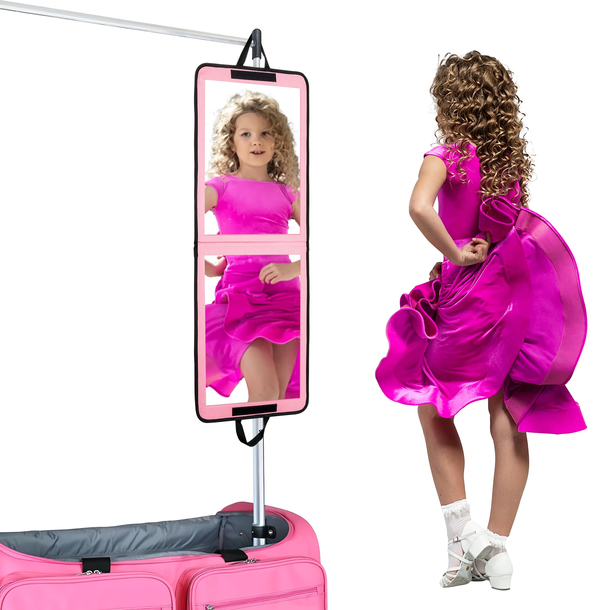 LPHUMEX Foldable Full Length Mirror Pink with Black Handles, 13x33 Portable Folding Body Mirror for Dance, Festival, Travel
