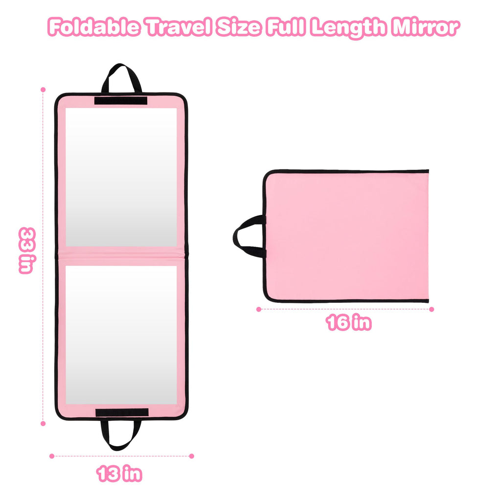 LPHUMEX Portable Pink Mirror Full Length for Dance, 33x13 Inch Hanging Mirror for Dance Bag, Lightweight Folding Travel Mirror Dance Competition Must Haves