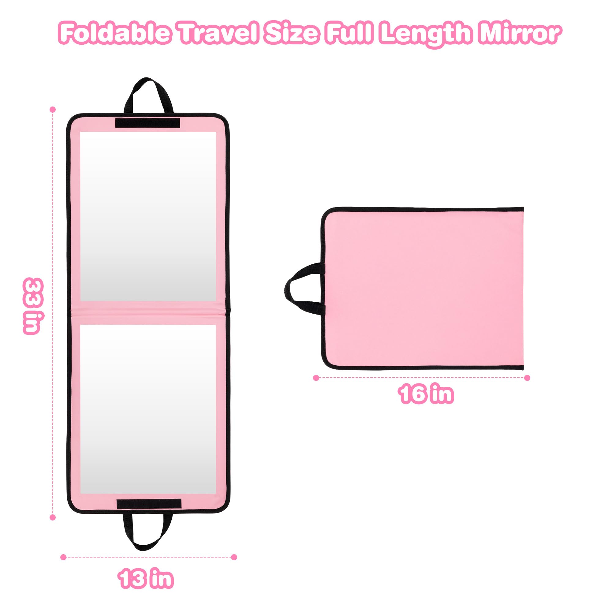 LPHUMEX Portable Pink Mirror Full Length for Dance, 33x13 Inch Hanging Mirror for Dance Bag, Lightweight Folding Travel Mirror Dance Competition Must Haves