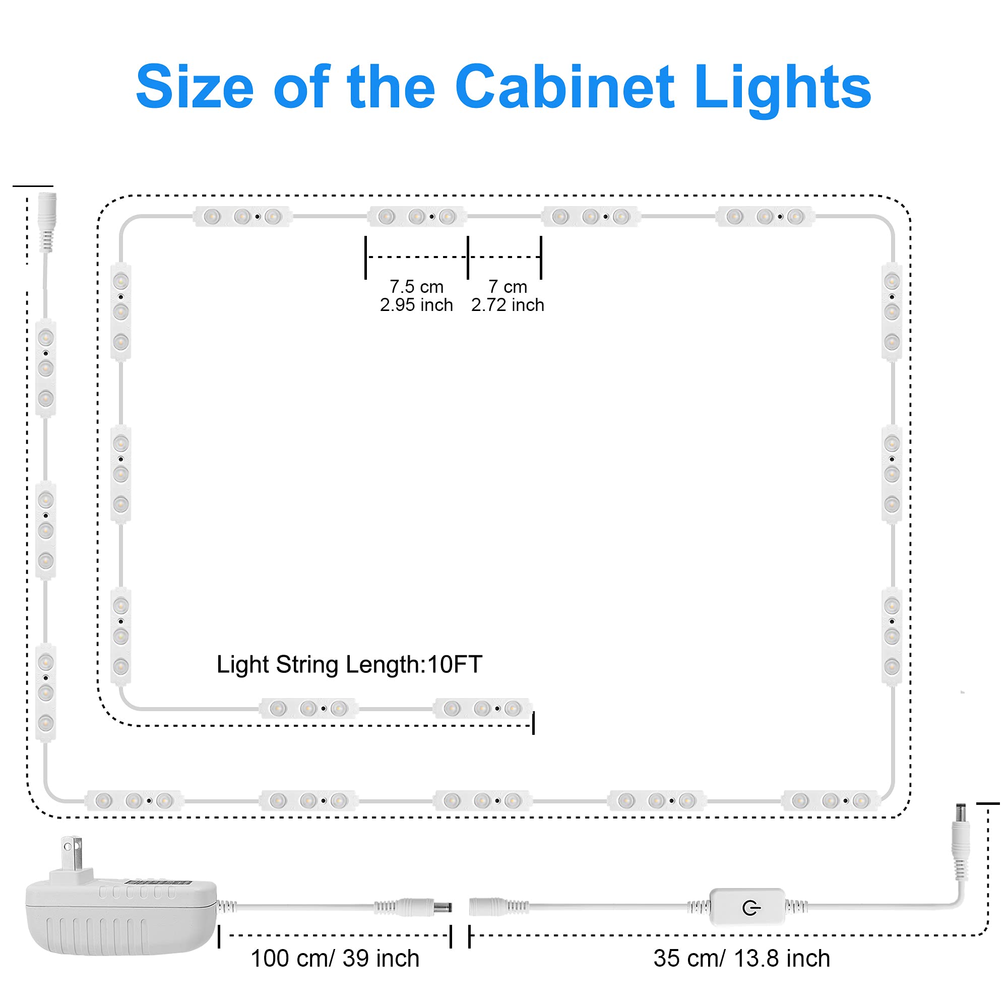 LPHUMEX Flexible Jewelry Showcase Lighting, 10FT Bright White 6000K Display Case LED Lights, with Dimmer Switch & Power Adapter, 60 LEDs Lights for Showcase