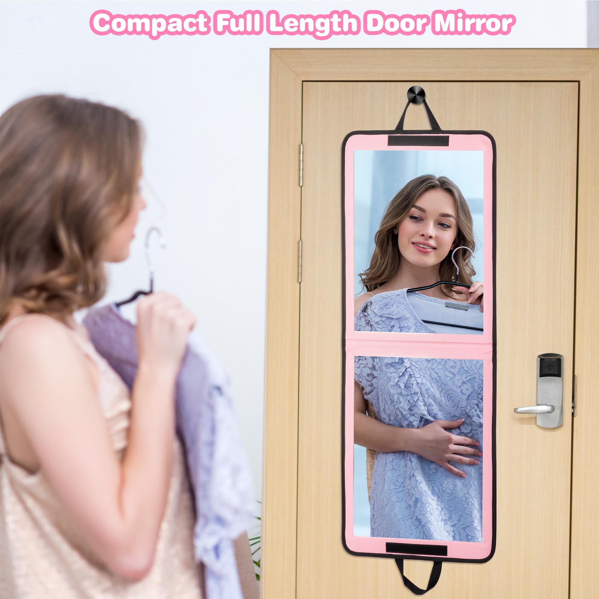 LPHUMEX Pink Portable Full Length Mirror for Dance Bag, 33x13 Inch Portable Folding Body Mirror for Camping Wedding Golf Swing Workout