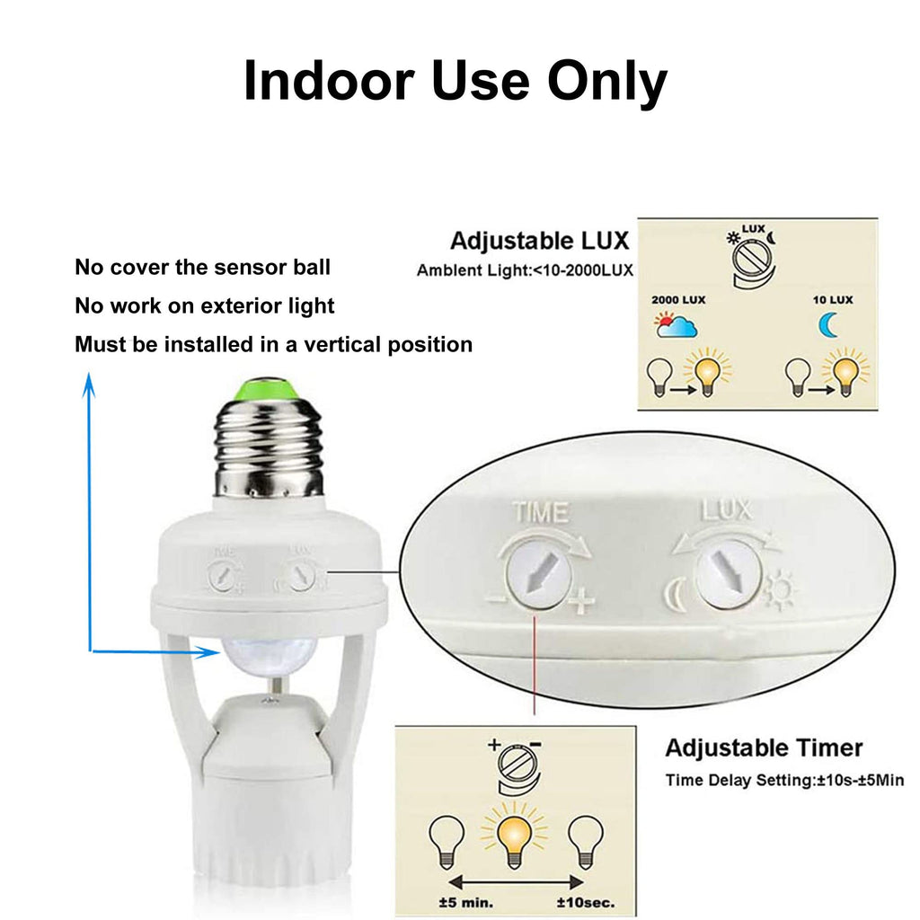 2pcs Motion Activated Light Sockets, E26/E27 Screw in Add on/Off Motion Sensor Sockets for Existing Lights, Dusk and Dawn Auto Motion Sensor Light Sockets Indoor for Porch Garage Basement