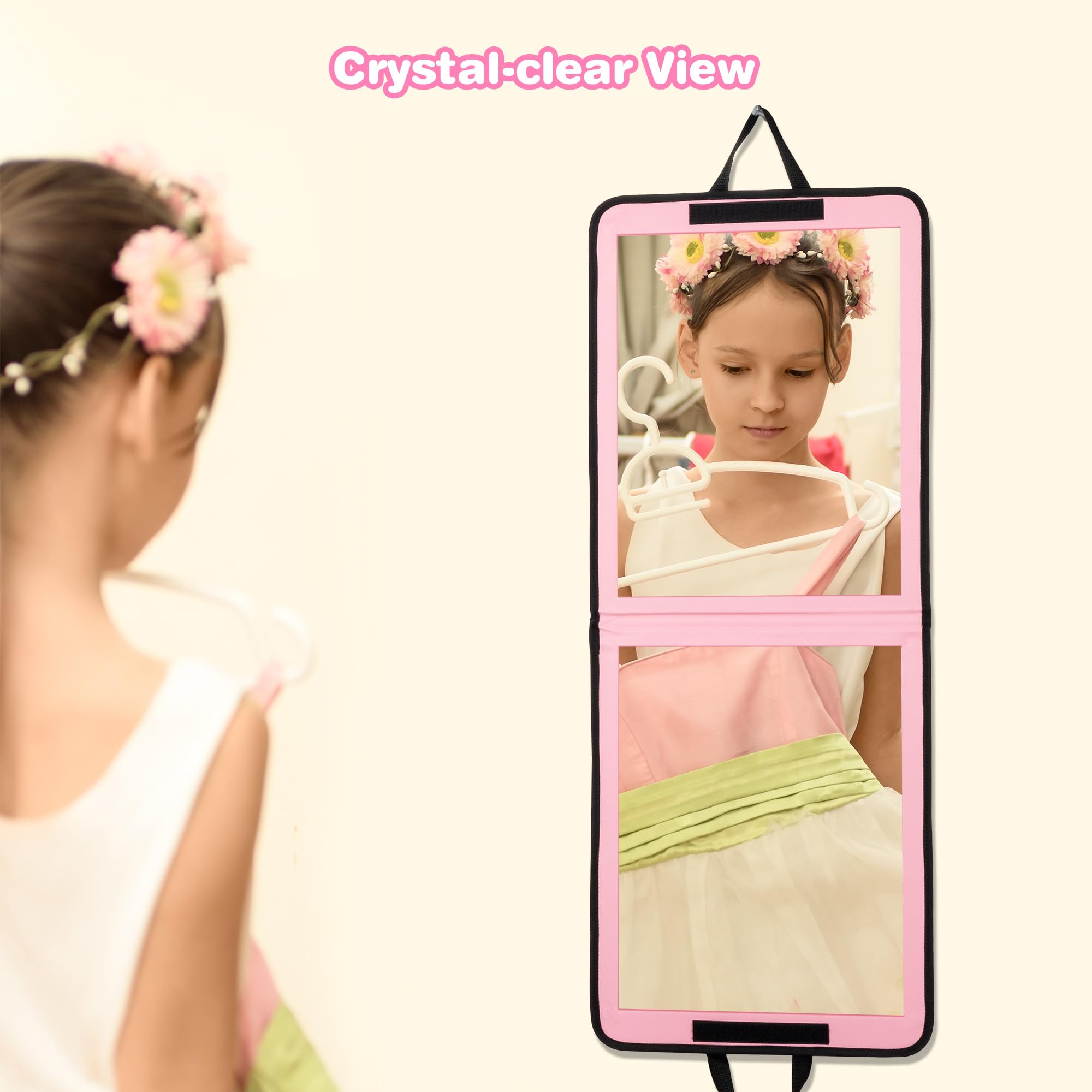 LPHUMEX Portable Pink Mirror Full Length for Dance, 33x13 Inch Hanging Mirror for Dance Bag, Lightweight Folding Travel Mirror Dance Competition Must Haves