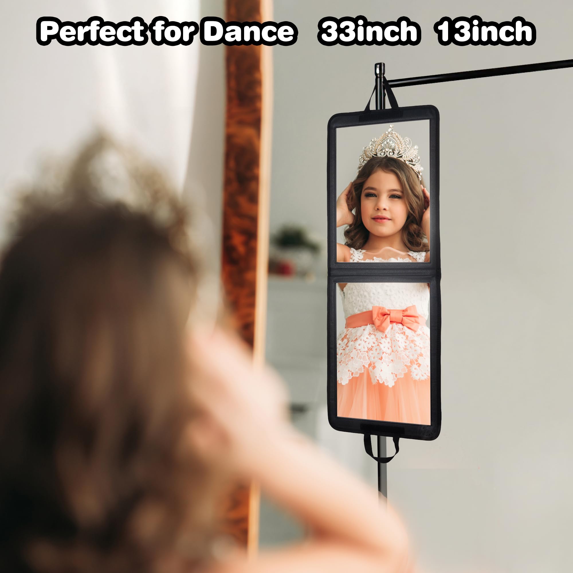 LPHUMEX Foldable Full Length Dance Mirror – 33” Portable Shatterproof Hanging Mirror, Folding Full Length Travel Mirror for Dancing, Camping, RV