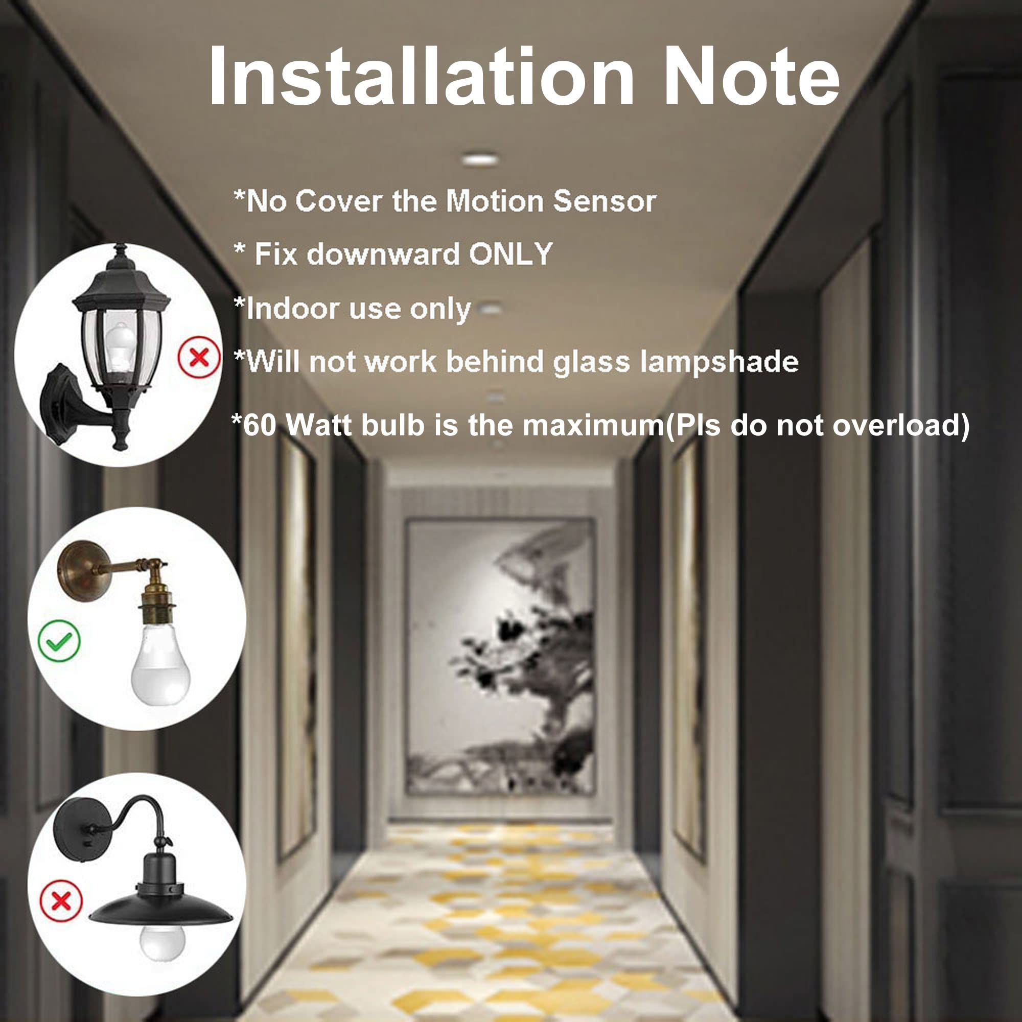 LPHUMEX 3pcs Motion Sensor Light Sockets, E26/E27 Screw in Motion Sensor Sockets for Existing Lights, Dusk and Dawn Auto Lights Motion Detector Indoor for Front Door Porch Garage Closet