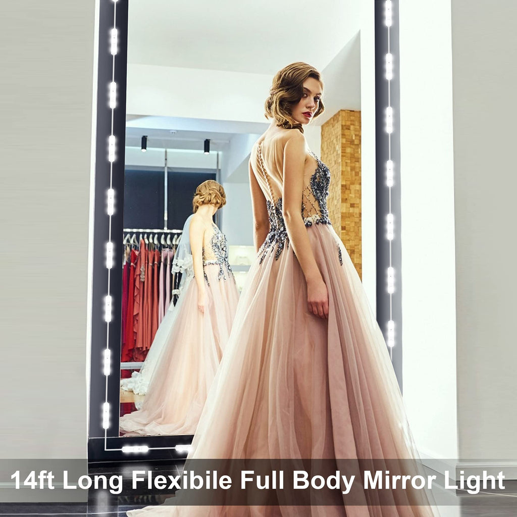 LPHUMEX Hollywood Glam Led Vanity Lights Kit, 14ft Dimmable Mirror Lights, Full Body & Bathroom Lighting, Plug in Floor Light with Power Supply (Mirror not Inlcuded)