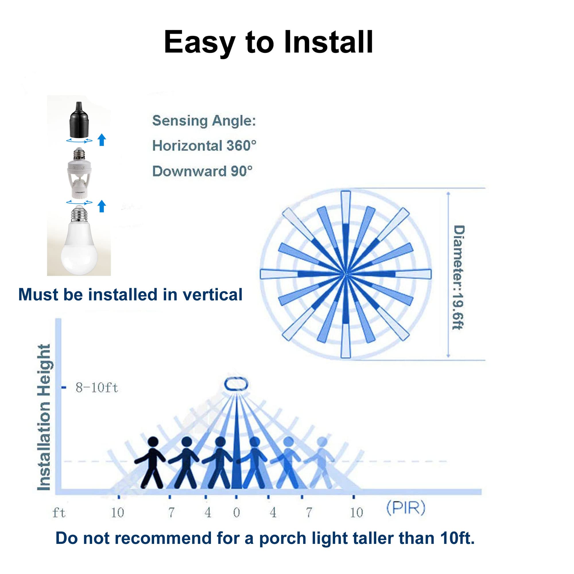 2pcs Motion Activated Light Sockets, E26/E27 Screw in Add on/Off Motion Sensor Sockets for Existing Lights, Dusk and Dawn Auto Motion Sensor Light Sockets Indoor for Porch Garage Basement