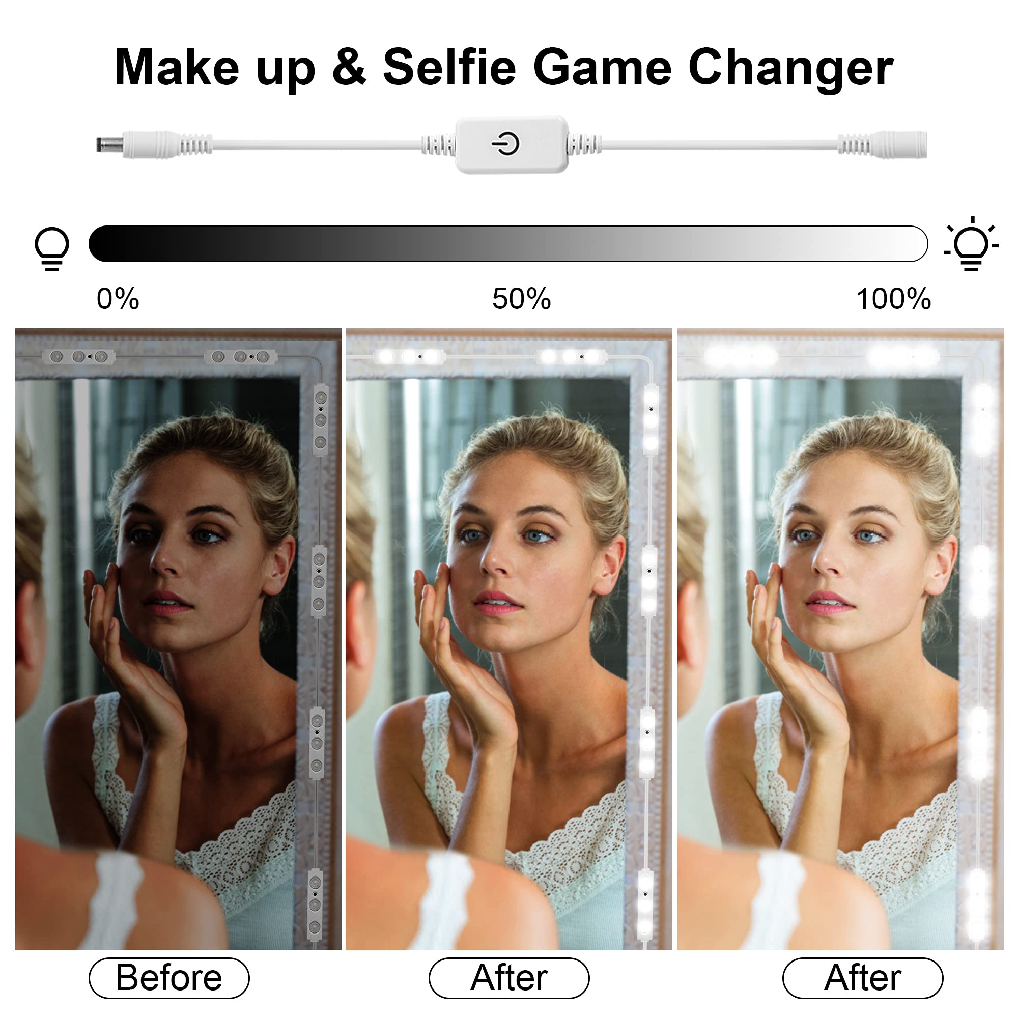 LPHUMEX Hollywood Glam Led Vanity Lights Kit, 14ft Dimmable Mirror Lights, Full Body & Bathroom Lighting, Plug in Floor Light with Power Supply (Mirror not Inlcuded)