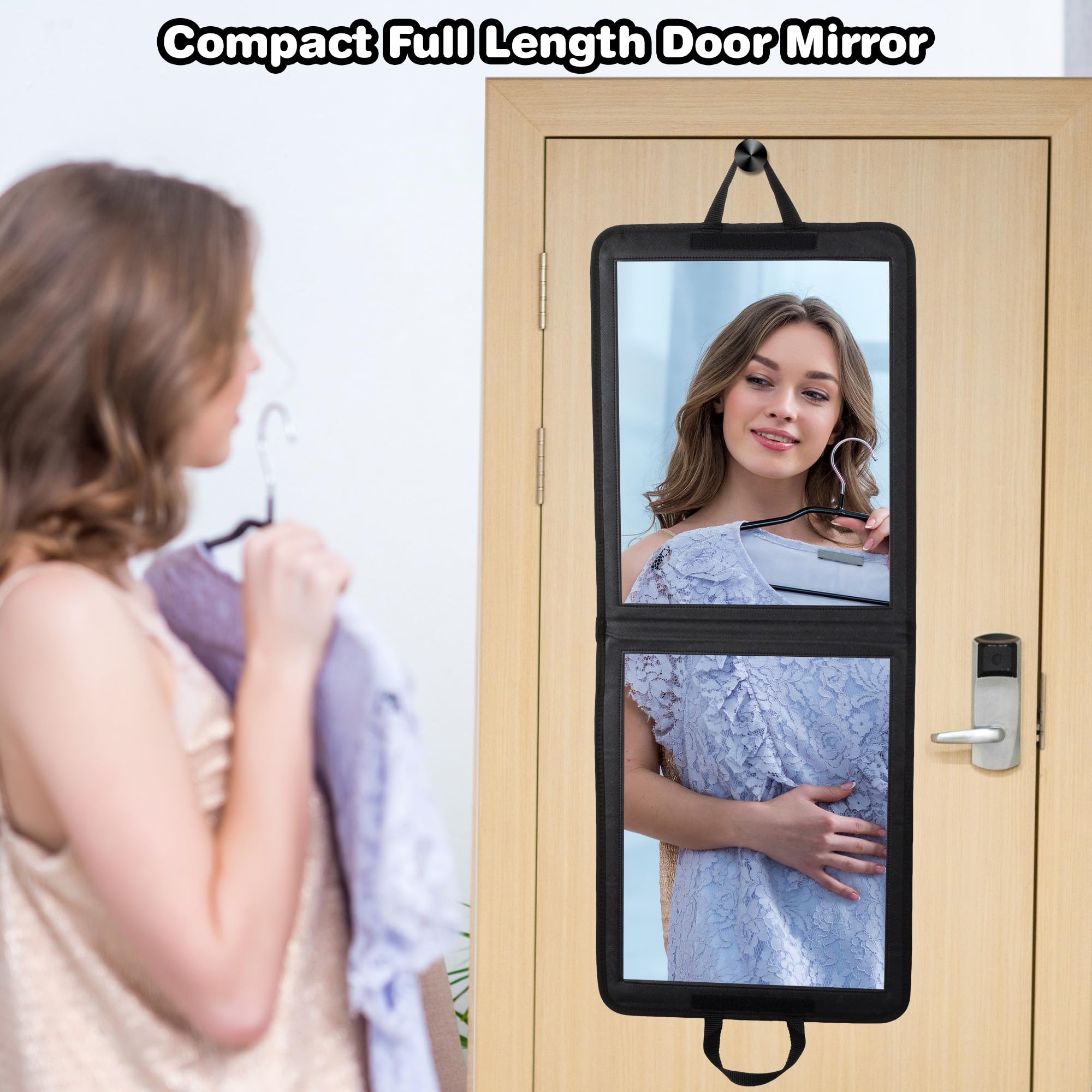 LPHUMEX 33x13 in Portable Mirror Full Length Door Hanging, Black Foldable Shatterproof Full Body Door Mirror for Dancing Bag, Travel