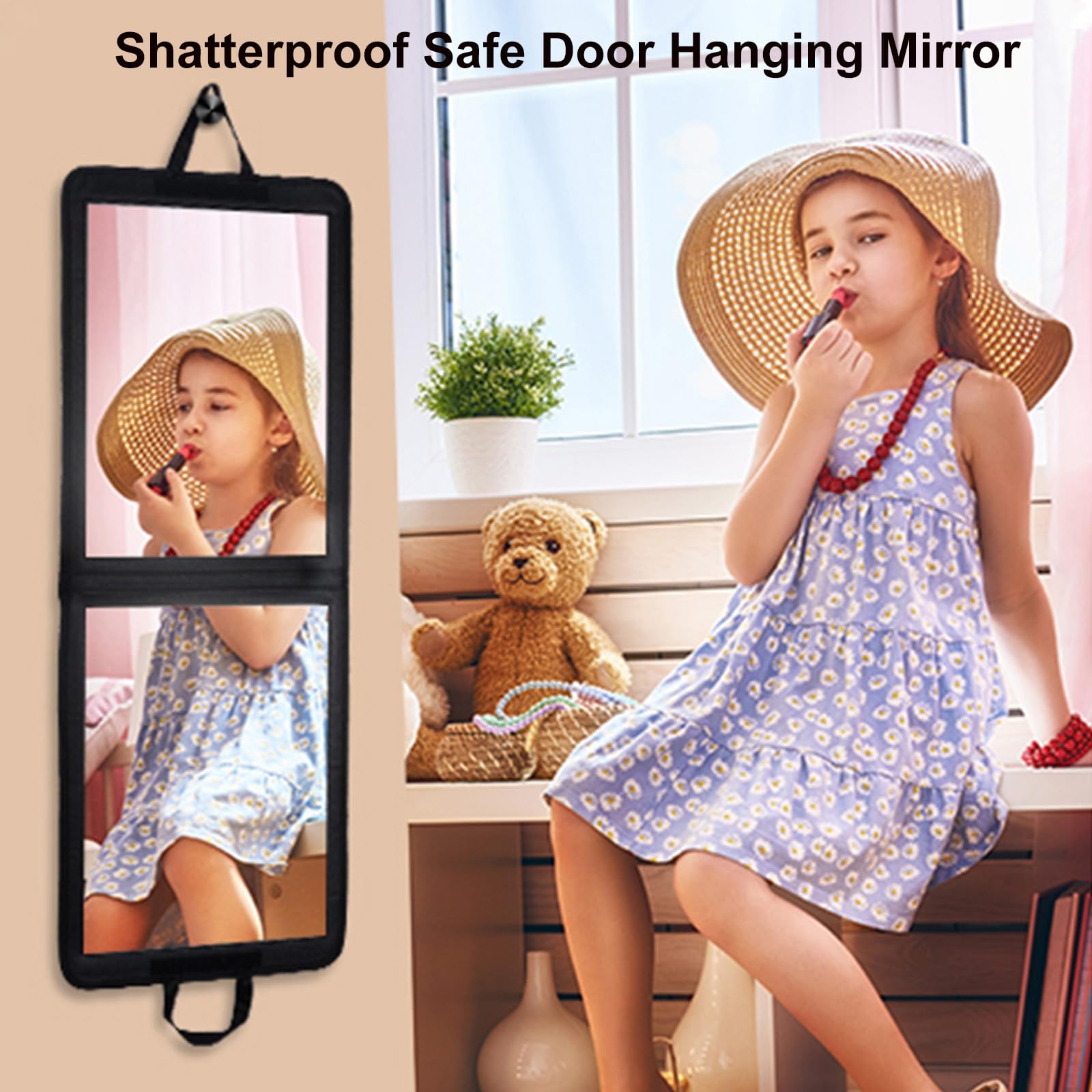 LPHUMEX 33x13 in Portable Mirror Full Length Door Hanging, Black Foldable Shatterproof Full Body Door Mirror for Dancing Bag, Travel