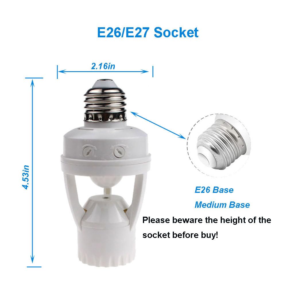 2pcs Motion Activated Light Sockets, E26/E27 Screw in Add on/Off Motion Sensor Sockets for Existing Lights, Dusk and Dawn Auto Motion Sensor Light Sockets Indoor for Porch Garage Basement