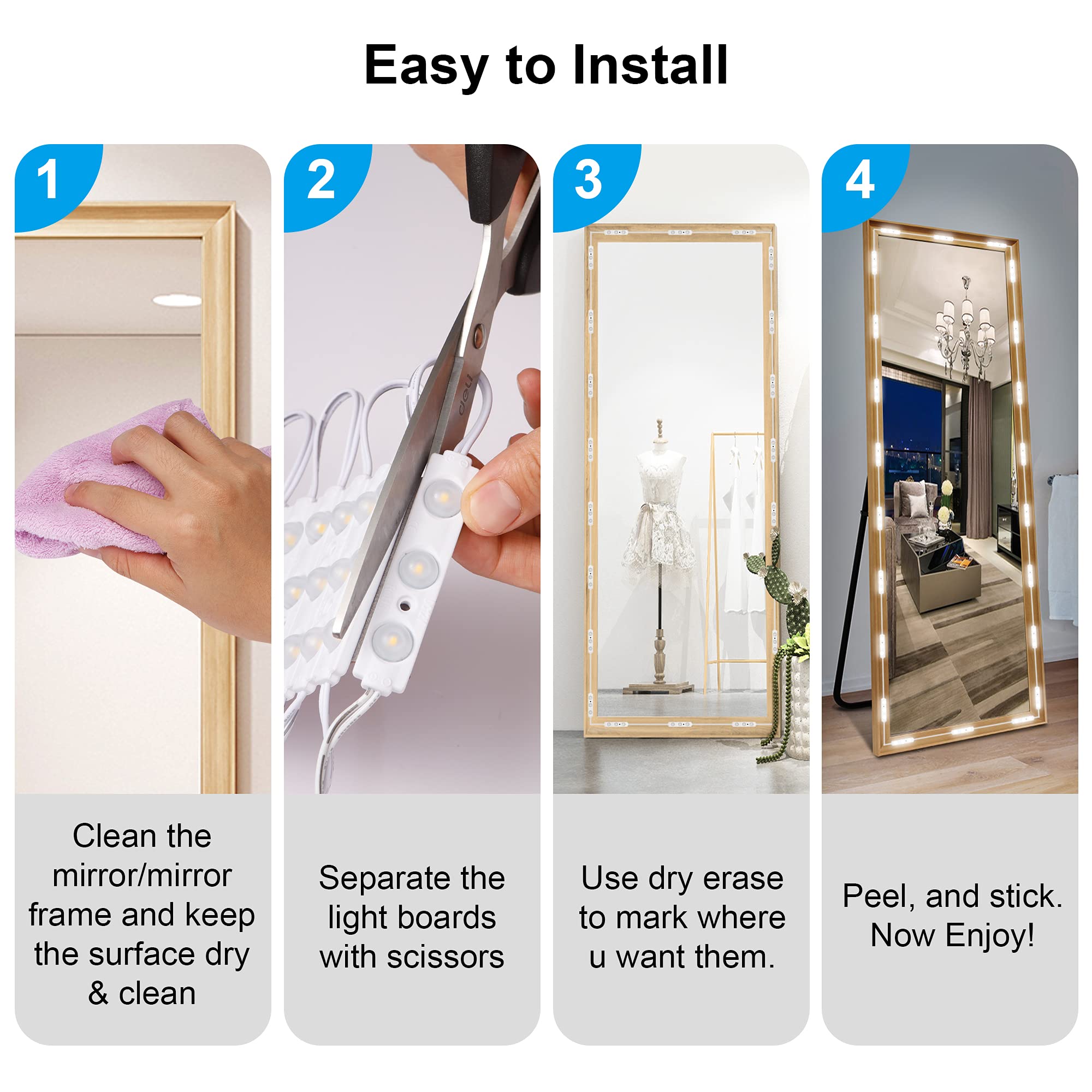 LPHUMEX Hollywood Glam Led Vanity Lights Kit, 14ft Dimmable Mirror Lights, Full Body & Bathroom Lighting, Plug in Floor Light with Power Supply (Mirror not Inlcuded)