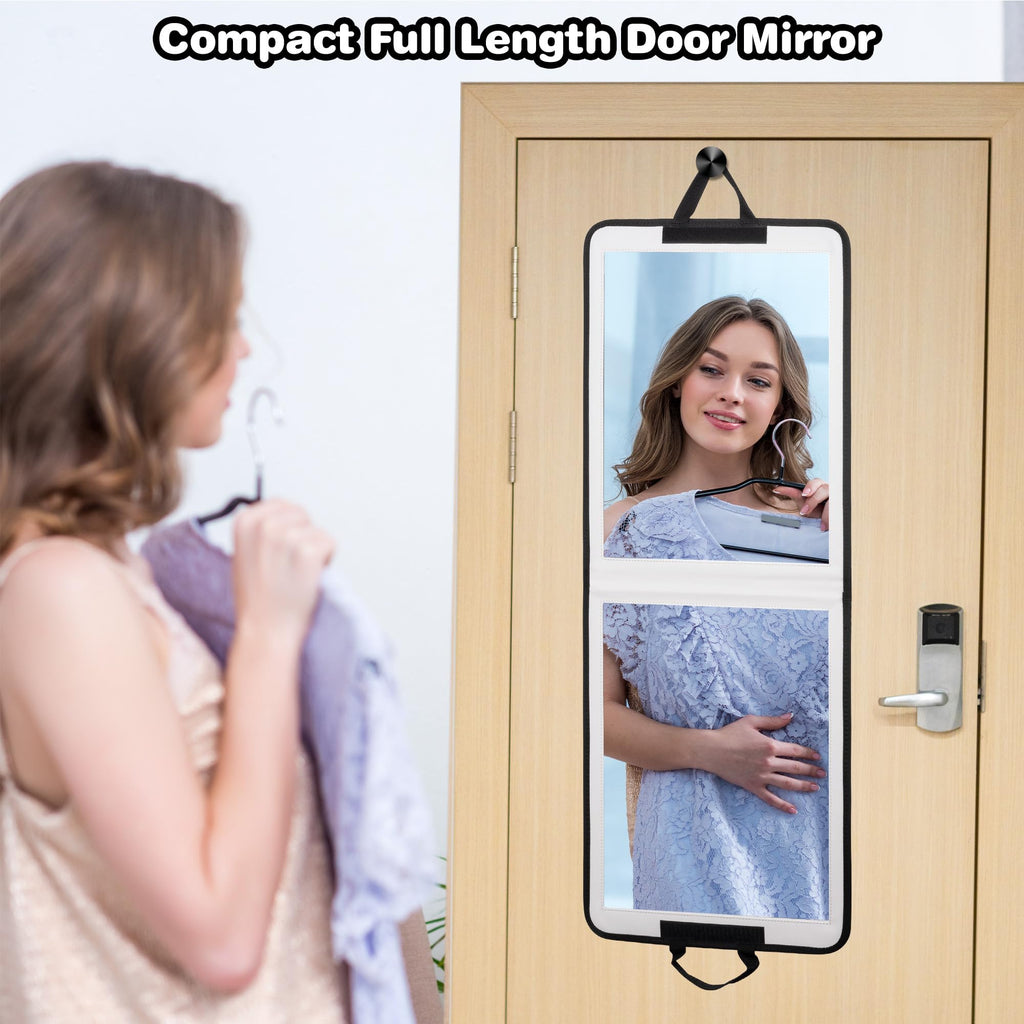 LPHUMEX Foldable Full Length Mirror White with Black Handles Hanging, 13x33 inch Portable Folding Body Mirror for Dance, Festival, Travel