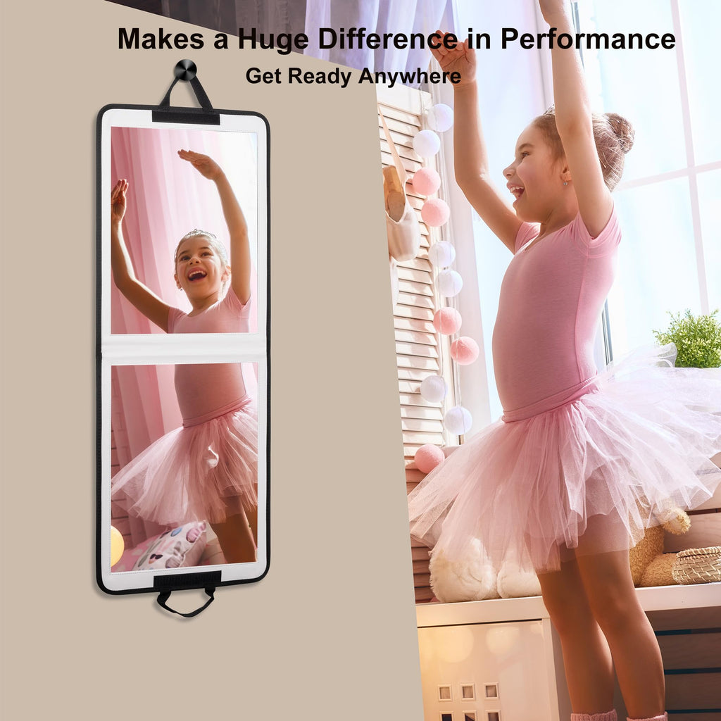 LPHUMEX White Foldable Full Length Mirror for Dance Bag, 33x13 Inch Portable Folding Body Mirror for Dance Travel Wedding Golf