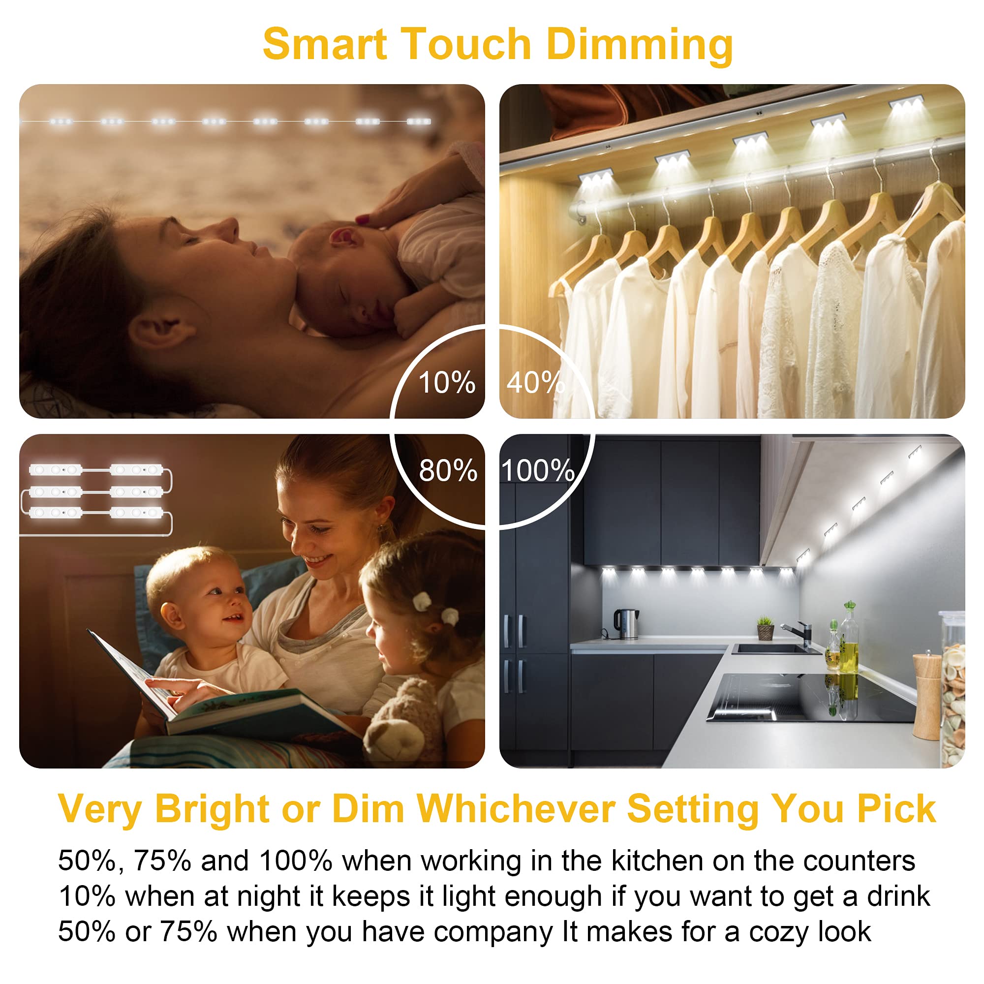 Flexible Jewelry Showcase Lights Kit, 14FT Adhesive Led Light for Display Case with Power Adapter, Dimmable Bright White Under Counter Light, 90 LEDs for Kitchen Cabinets Cupboard, 1800lm, 6000K